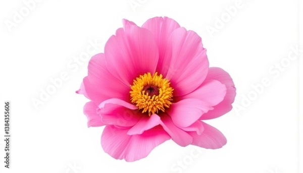 Fototapeta Bright Pink Flower with Yellow Center on a White Background, Perfect for Nature Projects