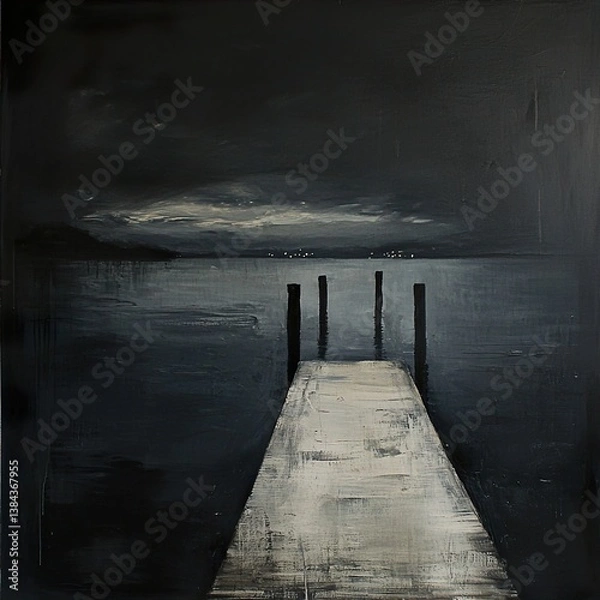 Fototapeta Solitude on the Dock at Night: A Serene Landscape