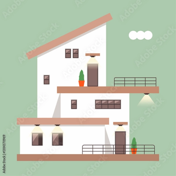 Obraz Peaceful Contemporary Home with Balcony Vector Design