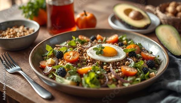 Obraz Chef plating gourmet dish in a high-end kitchen.