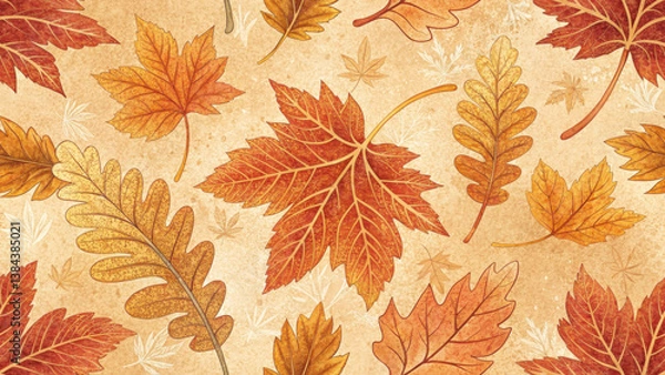 Obraz Seamless Pattern colorful leaves autumn gradientSeamless pattern of colorful autumn leaves with gradient background creating warm and inviting design