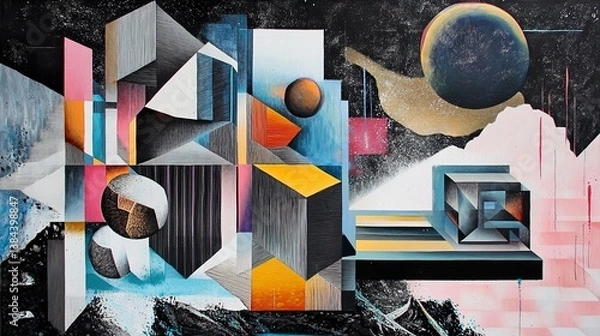 Fototapeta Abstract Cityscape: Geometric Architecture and Celestial Elements