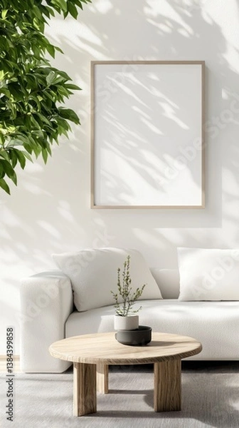 Fototapeta Bright Minimalist Living Room Interior Design with White Sofa and Natural Light