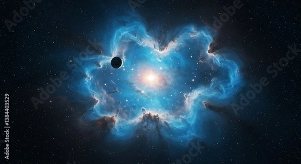 Fototapeta Explore Stunning Nebula with Stars and a Planet in the Cosmic Background