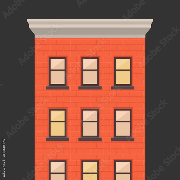 Obraz Minimalist Red Brownstone Facade with Windows Vector Artwork