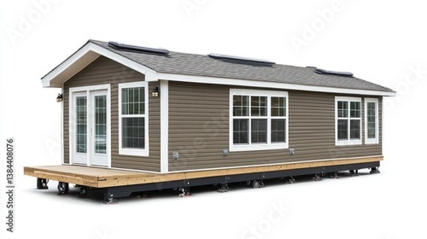 Fototapeta Prefabricated modular home isolated on white background