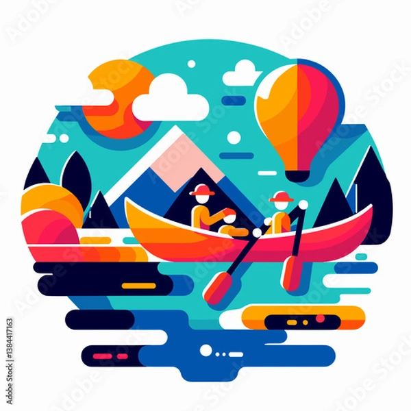 Fototapeta Kayakers Enjoying a Scenic Adventure in a Colorful Landscape  