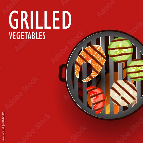Obraz BBQ party invitation with grill top view. 4th july Independence day barbeque
