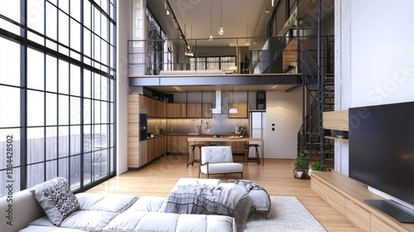 Fototapeta Studio apartment loft isolated on white background