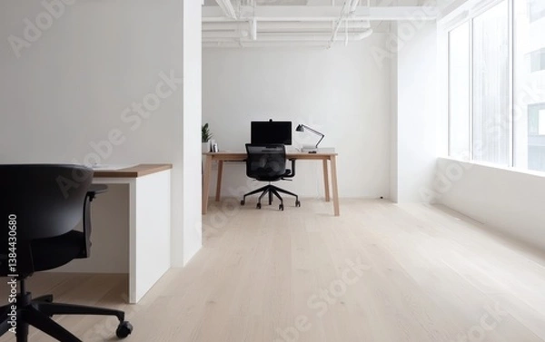 Fototapeta Minimalist Modern Office Interior with Light Wood