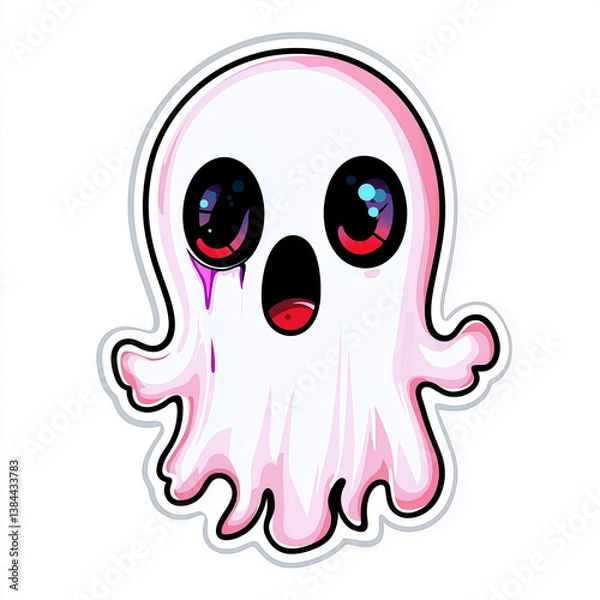 Fototapeta  Adorable Dark Kawaii Ghost with – Cute and Creepy Character Design with Gothic Charm, Perfect for Stickers, Halloween Art, or Alternative Aesthetic Collections