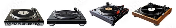 Fototapeta Four Modern Turntables Showcasing Various Styles and Designs, PNG bundle collection, Isolated on Transparent Background, PNG bundle collection, Isolated on Transparent Background