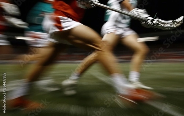 Obraz Blurred Lacrosse Players Running at Night