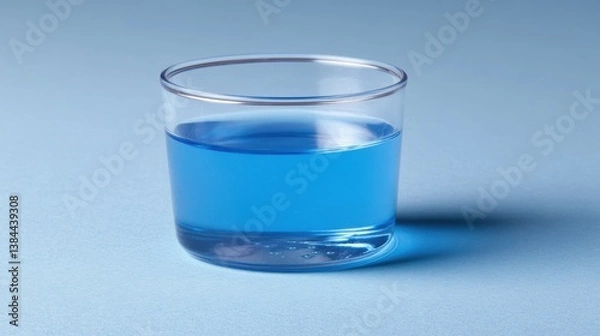 Fototapeta Blue Liquid in Transparent Glass Against Light Blue Background for Creative Imagery and Designs