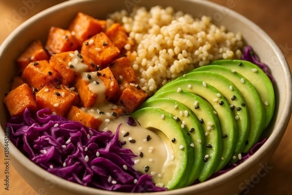Fototapeta A Colorful Bowl of Goodness: A vibrant and inviting bowl overflowing with a colorful array of fresh, wholesome ingredients. featuring the healthy harmony of flavors and textures 