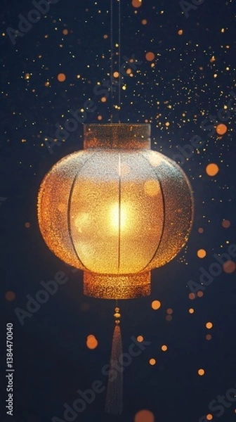 Obraz Golden specks orbit a glowing lantern, forming a soft, warm luminous aura. Vertical.