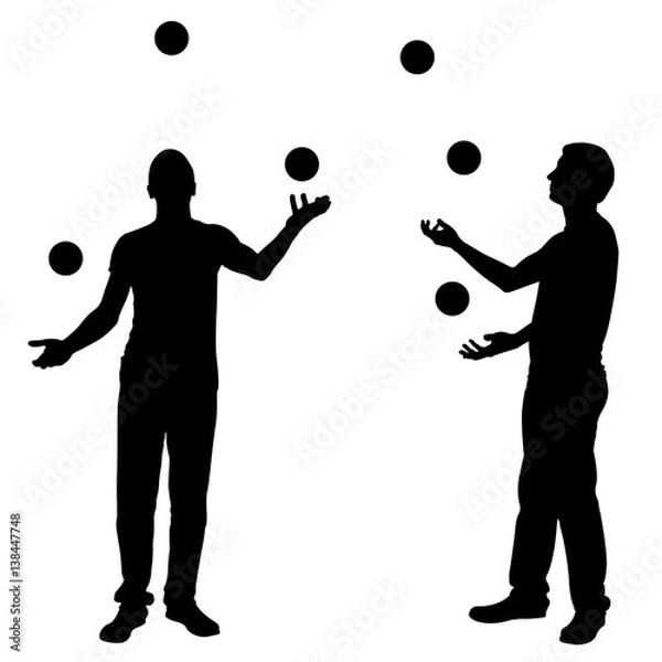 Obraz Silhouettes of men juggling balls isolated on white