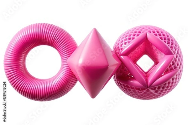 Fototapeta set of 3d inflated geometric shapes pink plastic