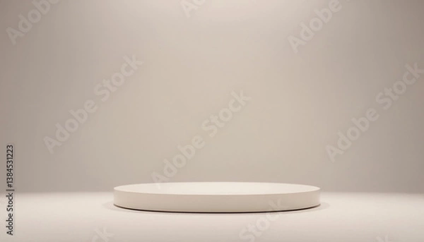 Fototapeta Simple image showing a white circular platform against a light beige background ideal for product display or presentation.