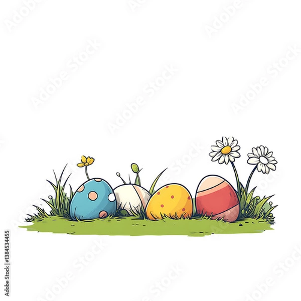 Obraz Springtime meadow with Easter eggs