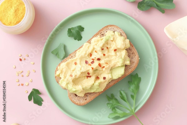 Fototapeta Creamy plant based recipes featuring mashed avocado on whole grain toast create delicious and healthy meal option