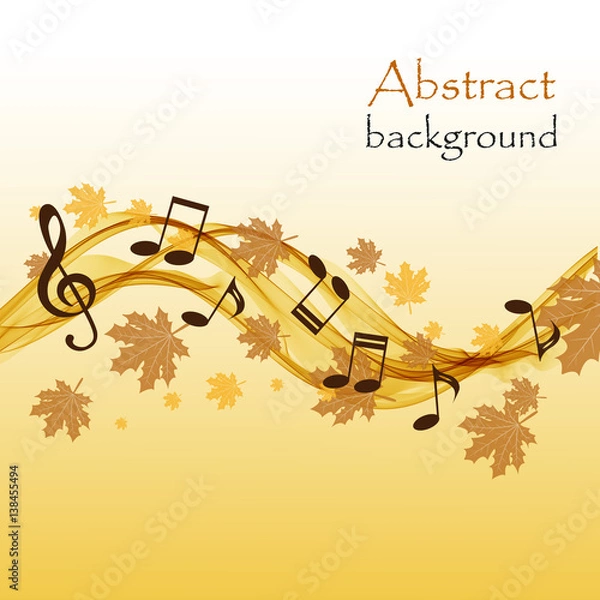 Fototapeta Abstract autumn background with music notes and a treble clef
