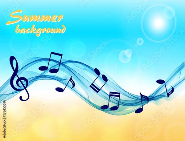 Fototapeta Abstract summer background with music notes and a treble clef