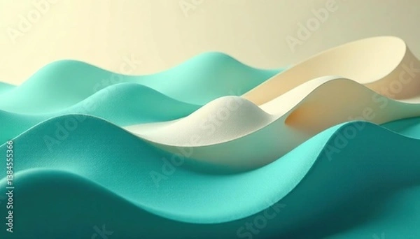 Fototapeta Abstract wavy lines, undulating curves in teal and beige , fabric, wave, graphic