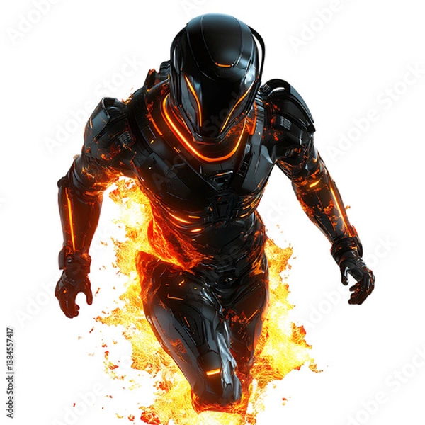 Fototapeta 3D Running Flame Character Isolated on Transparent Background