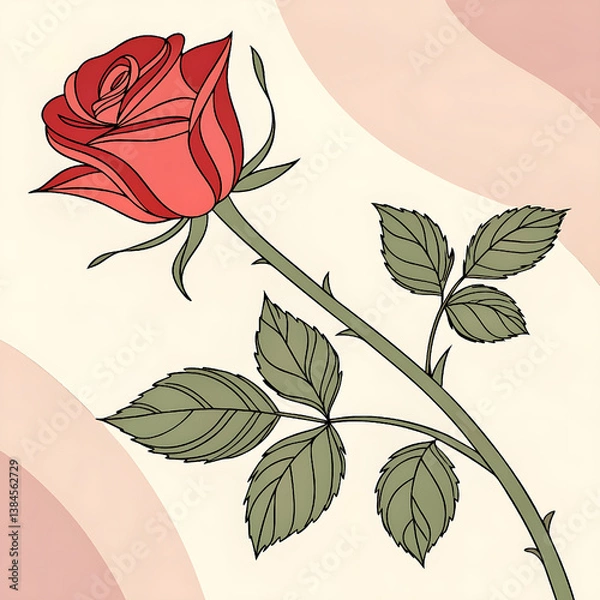 Fototapeta vector illustration of a rose with leaves