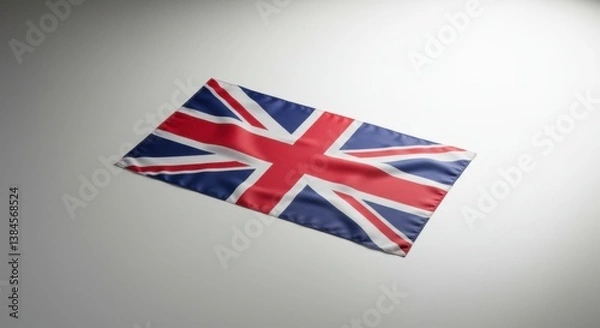 Fototapeta The Union Jack Flag Laying Flat on a White Background A Detailed Close Up Shot