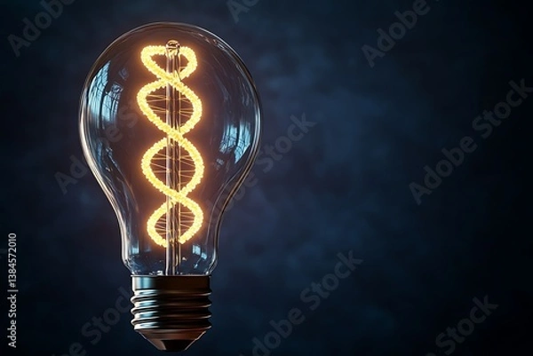 Fototapeta Lit DNA Strand Inside Clear Bulb, Illuminated on Dark Background, Creative Science Concept