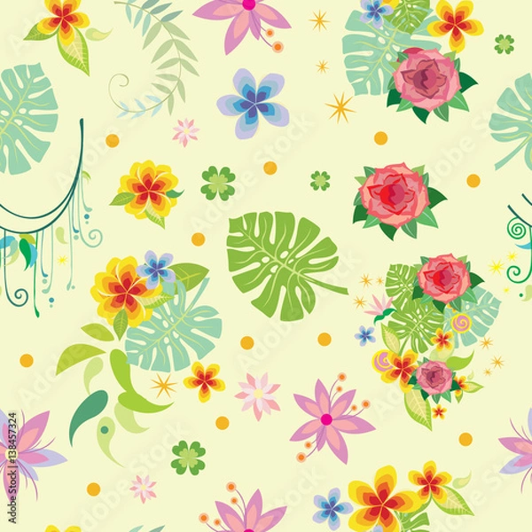 Fototapeta Seamless pattern with decorative plants