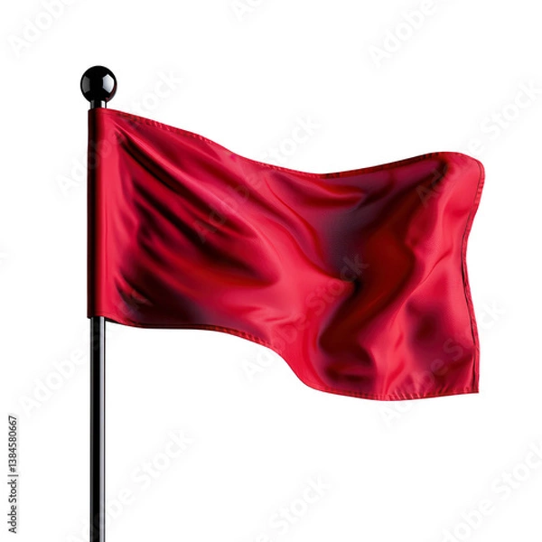 Fototapeta A vibrant red flag waving elegantly in the wind isolated against a transparent background.