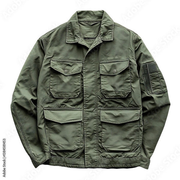 Fototapeta A Stylish Green Utility Jacket with Pockets Isolated on Transparent Background