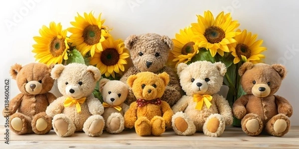 Obraz Teddy Bears with Sunflowers