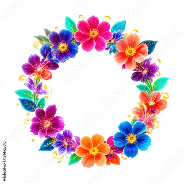 Obraz Rainbow Neon Floral Circle Frame