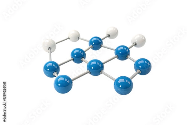 Fototapeta Simplified blue and white molecule structure in repeating lattice form, showing atomic bonding clearly, isolated on a transparent background