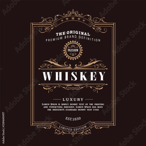 Obraz Antique frame design whiskey label vintage border vector