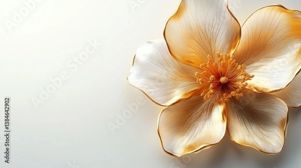 Fototapeta Vivid Orange and White Dahlia in Close-Up: Intricate Petal Layers and Textured Center on White Background