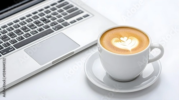 Fototapeta Enjoying a coffee break home office beverage modern workspace close-up relaxation concept