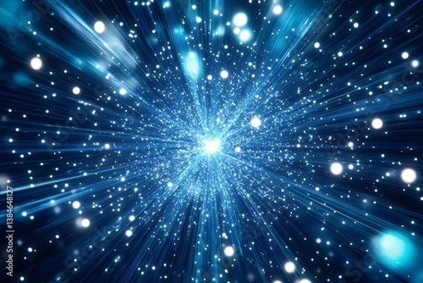Fototapeta Abstract blue light streaks and bokeh circles create a futuristic tunnel effect.