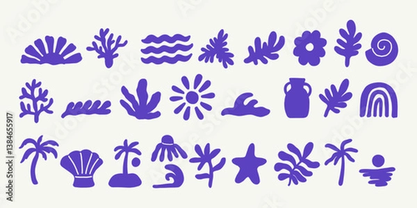 Obraz Set of symmer, sea, beach abstract shapes collection.