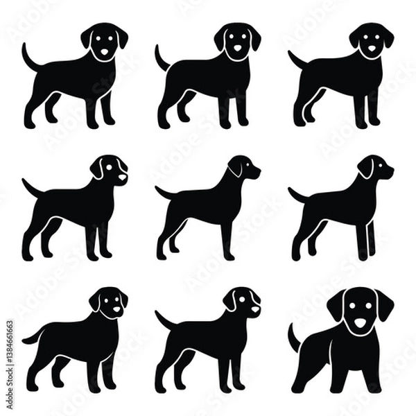 Obraz Collection of Black Labrador Dog Silhouettes in Various Views