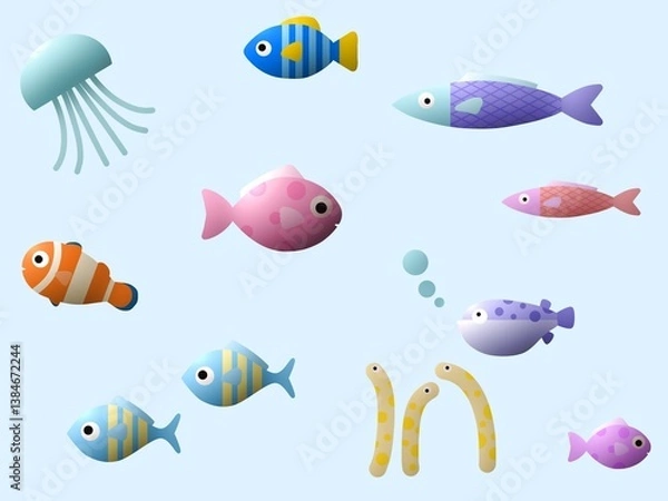 Fototapeta プクプク海の生き物のシームレスパターン　D-2