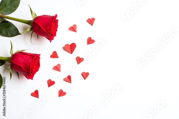 Fototapeta valentines day background with red roses and hearts