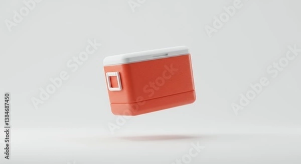 Obraz Isolated red cooler box on white background, portable refrigeration equipment