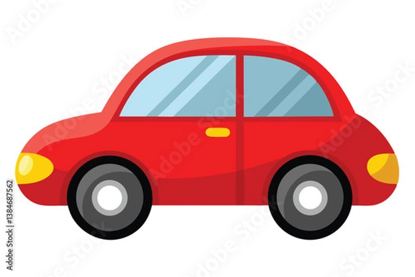 Fototapeta Cartoon Red Car with Transparent Background, Vehicle Icon