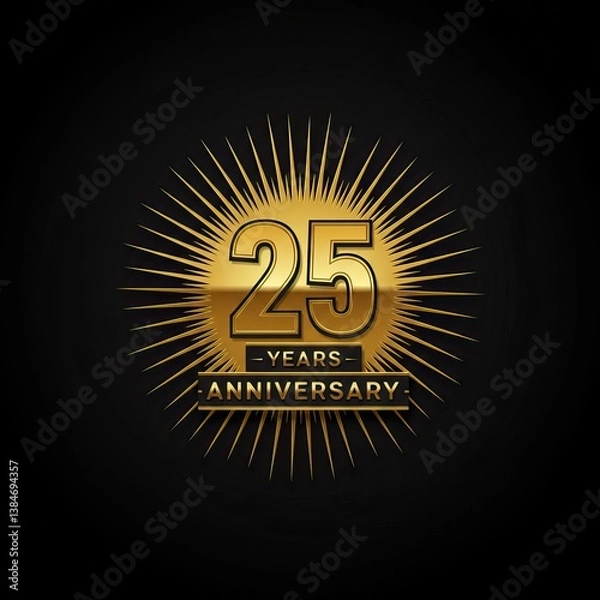 Fototapeta 25 years anniversary celebration design with golden emblem on black background