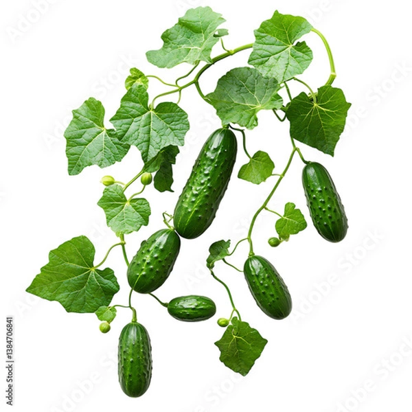 Fototapeta A Climbing Cucumber Vine with Bright Green Tendrils Isolated on Transparent Background